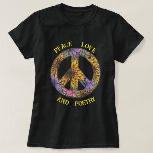 Camiseta de Paz Amor Y Poesía Floral Signo de Paz