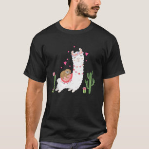 Camiseta de perezoso lindo montando una llama cora