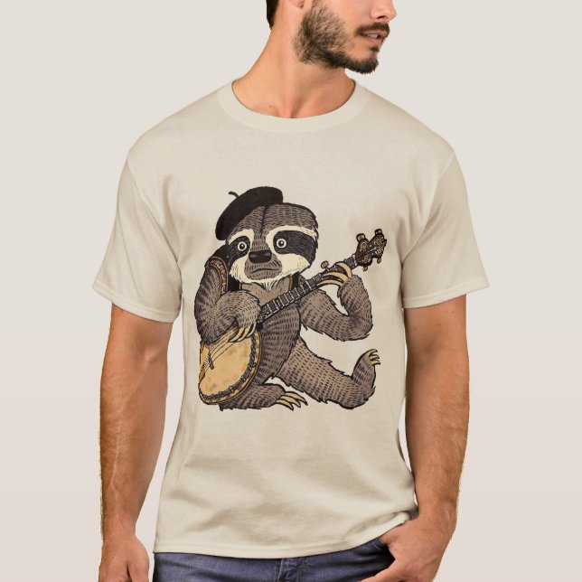 Camiseta de Perezoso Tocando Banjo – Tee de Música (Anverso)