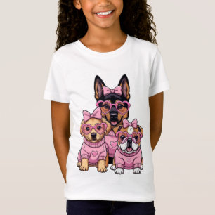 Camiseta de perritos kawaii rosados para niñas