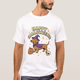 Camiseta de perro bruja Dachshund feliz Halloweeni