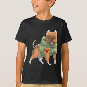 Camiseta de perro con tatuaje de Pitbull amo a mam