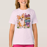 Camiseta de perro Corgi lindo sonríe más, preocúpa