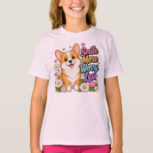 Camiseta de perro Corgi lindo sonríe más, preocúpa