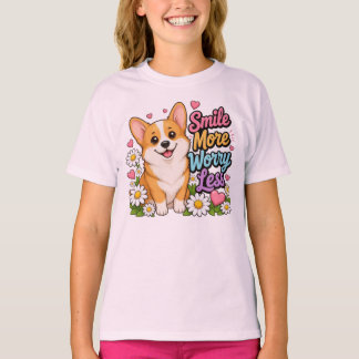 Camiseta de perro Corgi lindo sonríe más, preocúpa