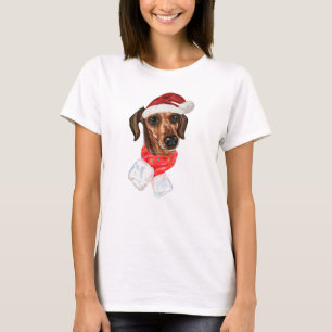 Camiseta de perro Dachshund con sombrero de Santa 