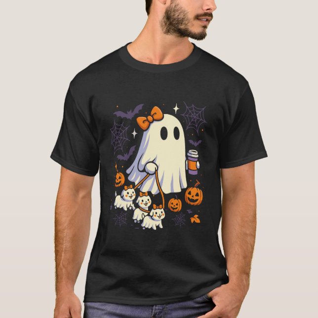Camiseta de perro fantasma coqueta de Halloween Pe (Anverso)