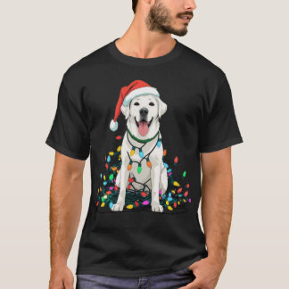 Camiseta de perro feliz enredado en luces de Navid