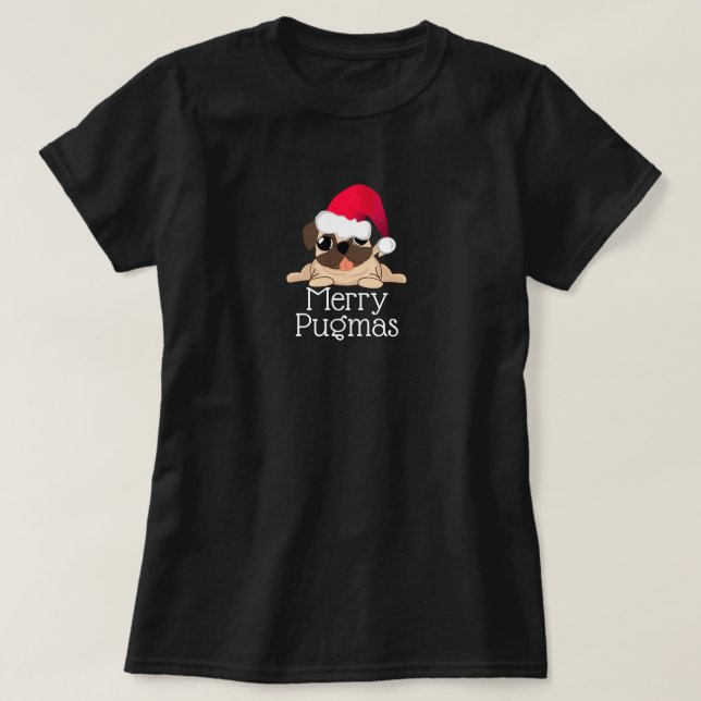 Camiseta de perro pug Merry Pugmas (Diseño del anverso)