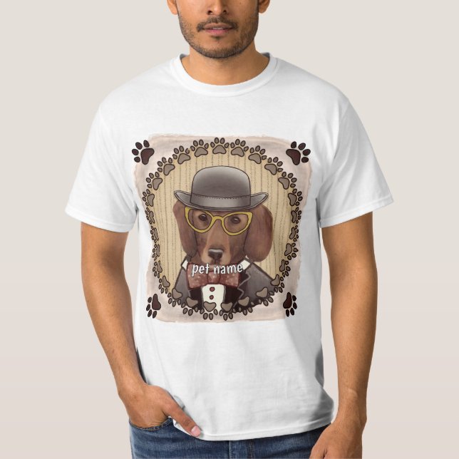 Camiseta de perro salchicha con gafas (Anverso)