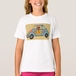 Camiseta de perro salchicha en coche hippie