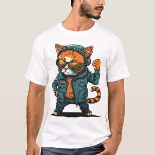Camiseta de personaje de gato vectorial