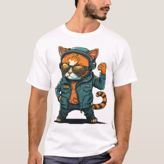 Camiseta de personaje de gato vectorial