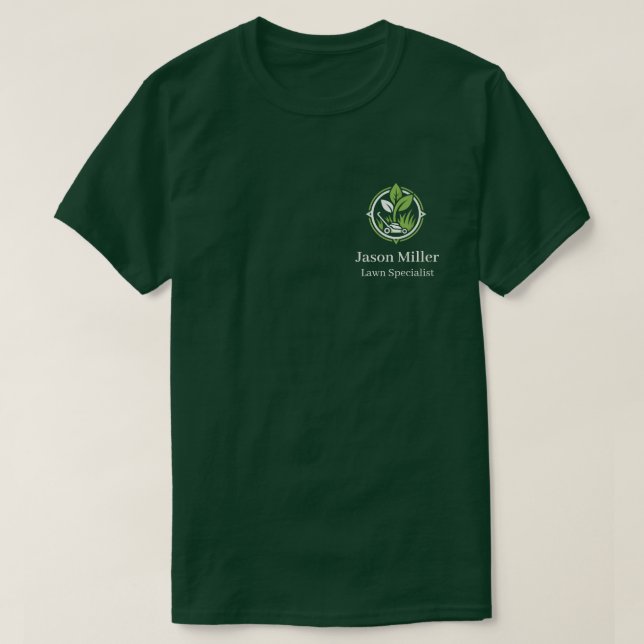 Camiseta de personal de cuidado de césped editable (Diseño del anverso)
