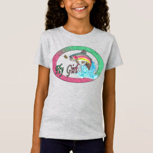 Camiseta de pesca con mosca arcoíris para chicas.