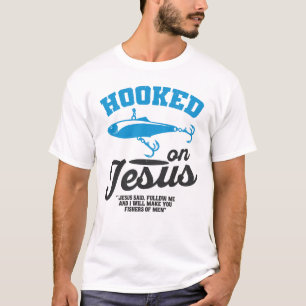 Camiseta de pesca cristiana 'Enganchado a Jesús' –
