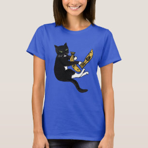 Camiseta de pesca de gato negro y blanco