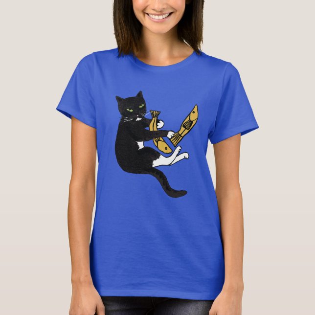 Camiseta de pesca de gato negro y blanco (Anverso)