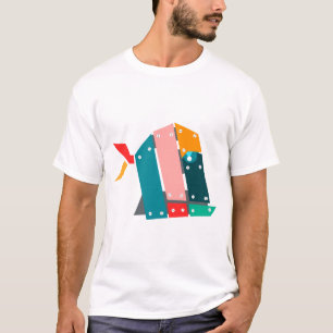 Camiseta de pescado mecánico geométrica