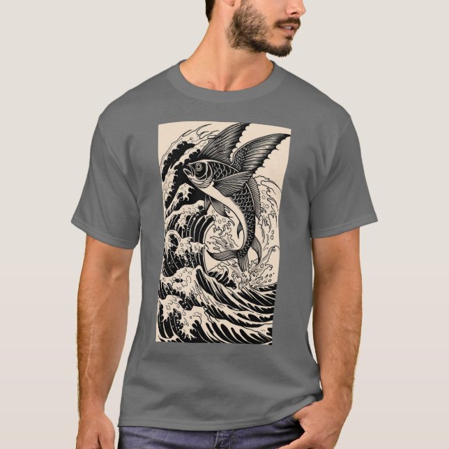 Camiseta De Pescado Volador Al Estilo Del Tatuaje (Anverso)