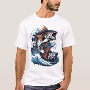 Camiseta de pescadores aquí-Fishy Gráfica graciosa