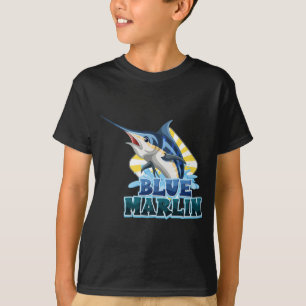 camiseta de pez-marlín azul con cartón