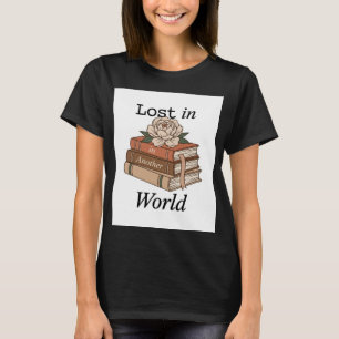 Camiseta de pila de libros Perdido en otro mundo
