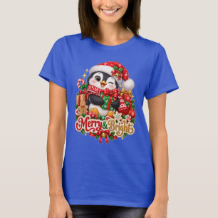 Camiseta de pingüino de Navidad alegre y brillante