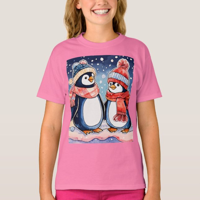 Camiseta de pingüino personalizado para chicas (Anverso)