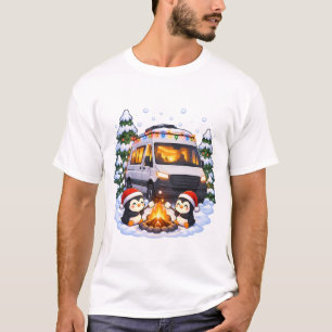 Camiseta de pingüinos adorables en una fogata de c