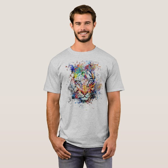 Camiseta de pintura de arte abstracto de tigres (Anverso completo)