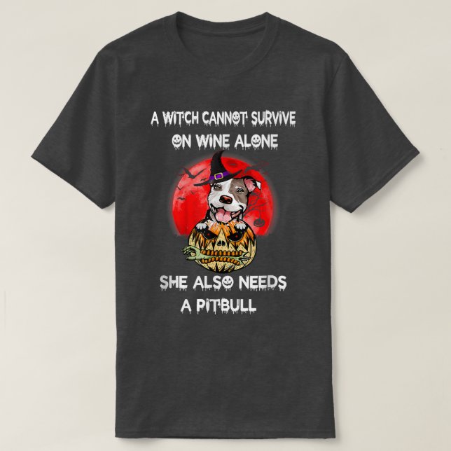 Camiseta de Pitbull Witch Pumpkin Halloween (Diseño del anverso)