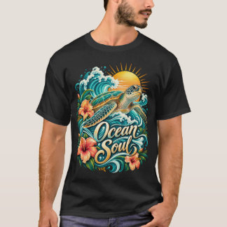 Camiseta de playa de olas tropicales Tortuga marin