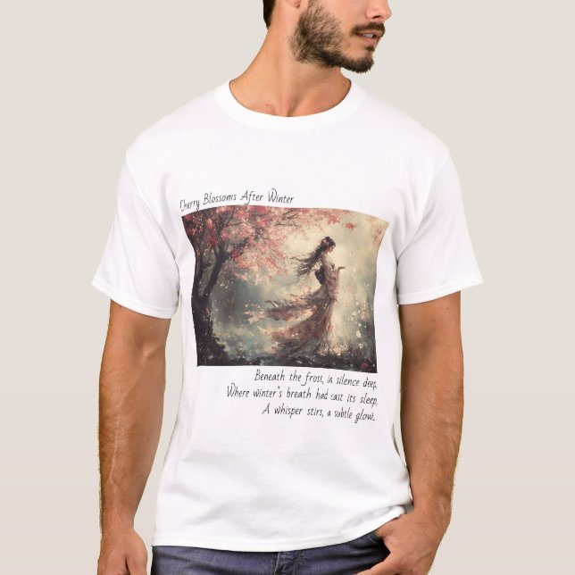 Camiseta de poema de cerezo en flor (Anverso)