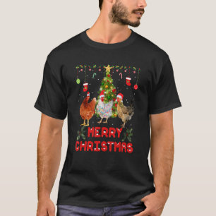 Camiseta de pollo de Navidad alegre Santa sombrero
