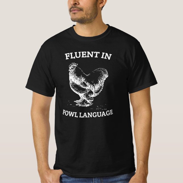 Camiseta de pollo divertida, fluido lenguaje de av (Anverso)