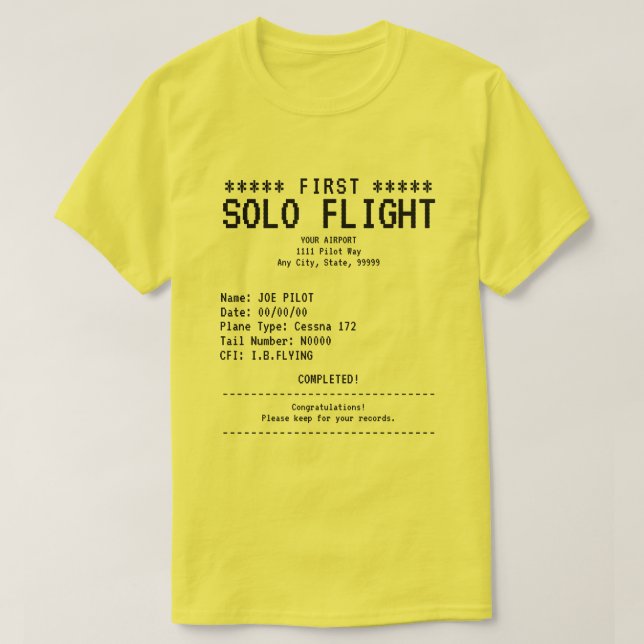 Camiseta de Primer Vuelo Solo (Diseño del anverso)