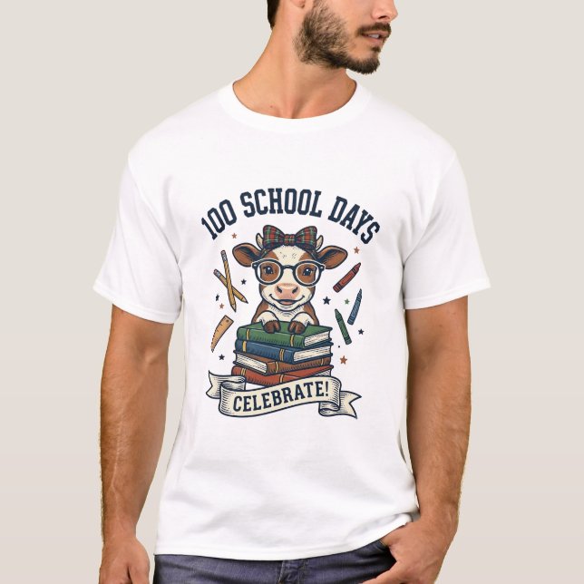 Camiseta de Profesora de Escuela de 100 Días Vaca  (Anverso)
