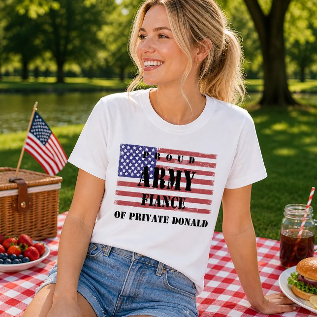 Camiseta de prometido del ejército orgulloso Bande (Proud Army Fiancé Patriotic Flag T-shirt)