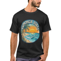Camiseta de puesta de sol en la playa retro con vi
