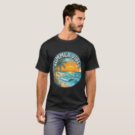 Camiseta de puesta de sol en la playa retro con vi