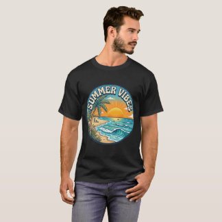 Camiseta de puesta de sol en la playa retro con vi