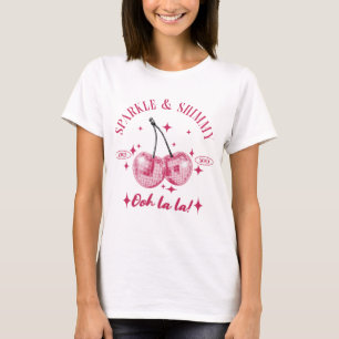 Camiseta de purpurina de cereza disco rosa