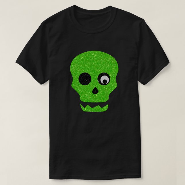 Camiseta de Purpurina de Halloween con cráneo verd (Diseño del anverso)