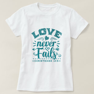 Camiseta de purpurina goteante teal Love Never Fai