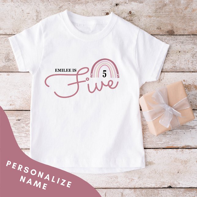 Camiseta de quinto cumpleaños personalizada (rosa) (Subido por el creador)