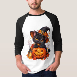 Camiseta de Raglan de Halloween de Calabaza con Ga