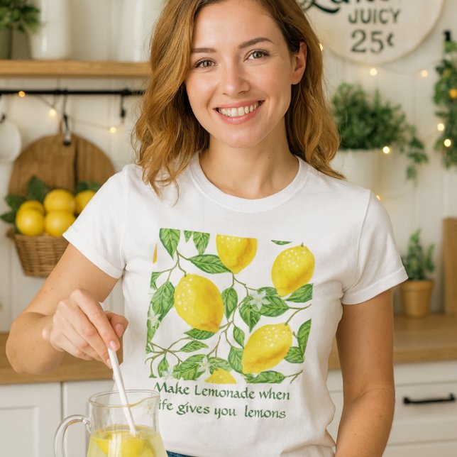 Camiseta de Receta de Limonada / Limón (Bright lemons & bold message: “Make lemonade when life gives you lemons” tee)