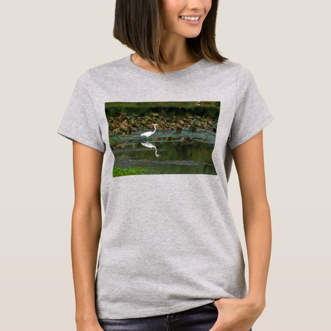 Camiseta de reflexión sobre la egret blanca (Anverso)
