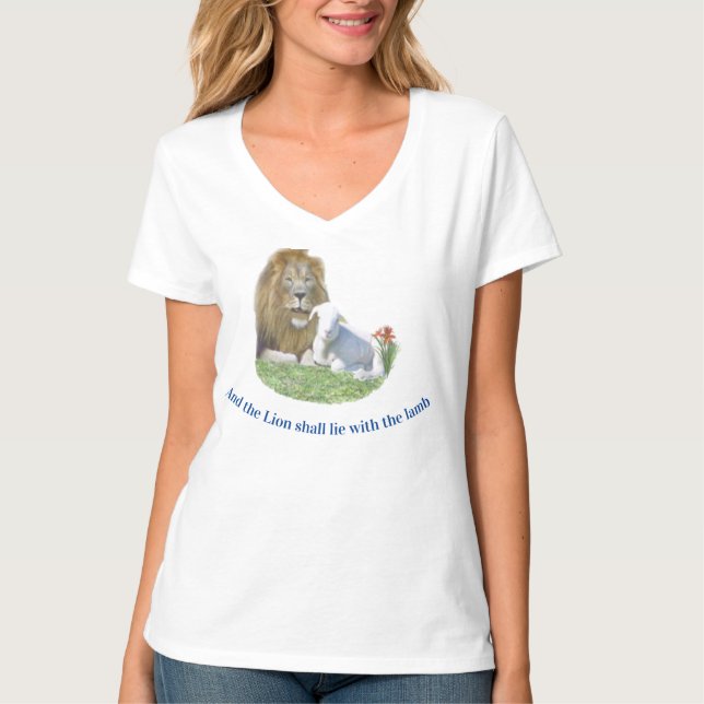 Camiseta de regalos cristianos León y el cordero (Anverso)